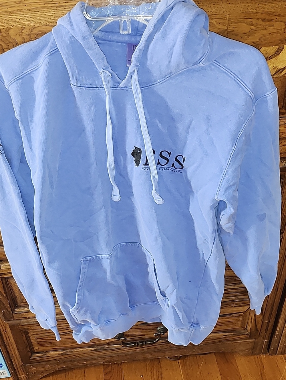 Comfort Colors Light Blue Crewneck Hoodie with Small Chest Logo